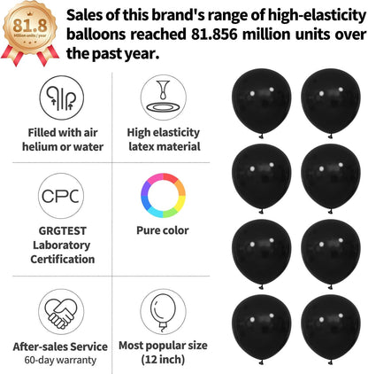 110pcs Black Balloon 12 inch, Black Latex Balloons for Birthday Party Baby Shower Wedding(with 2 Ribbons). - Colors B