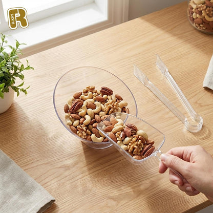 12 Combo Pack, 6 Clear Small Serving Tongs And 6 Clear Plastic Scoops For Candy Buffet Containers Set - Premium Mini Plastic Tongs For Ice, Candies And Candy Scoops For Candy Buffet