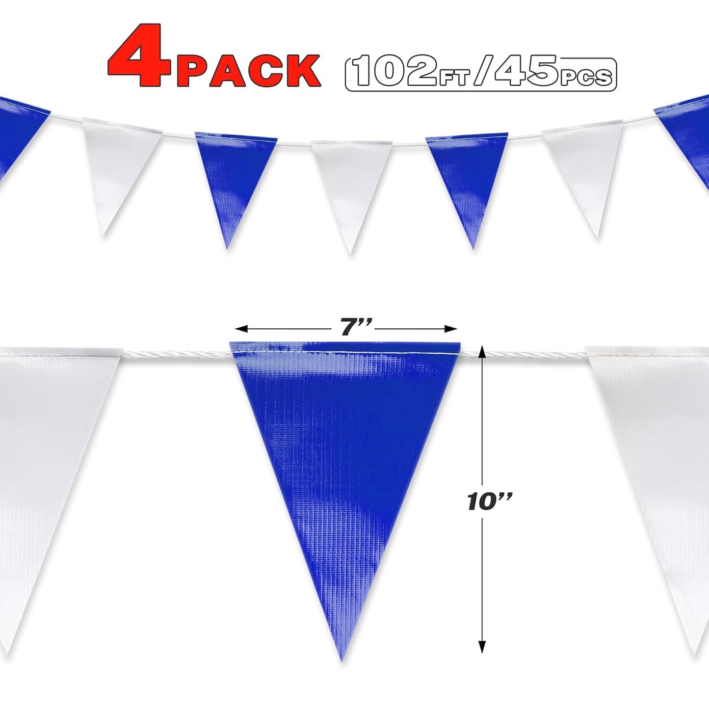 Black & White Pennant Banner Flags | Heavy-Duty Outdoor | OSHA 500lb Rated | Strand Fade Resistant 【102FT】