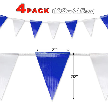 Black & White Pennant Banner Flags | Heavy-Duty Outdoor | OSHA 500lb Rated | Strand Fade Resistant 【102FT】