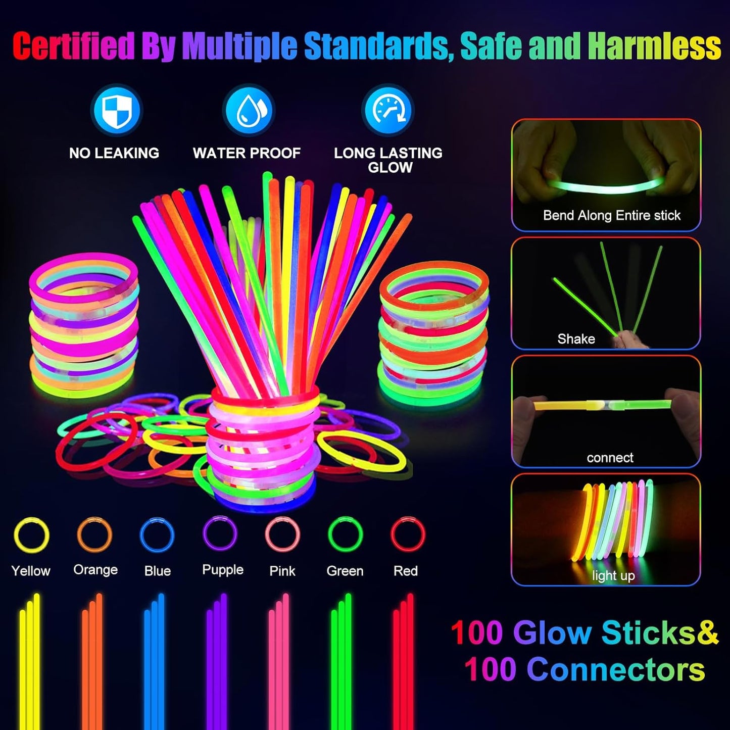 SHQDD 158 PCS Glow in the Dark Party Supplies, 14PCS LED Glasses, 30LED Finger Lights, 14LED Light Hairs and 100PCS Glow Sticks Bracelets, Neon Party Favors for Wedding, Concert, Birthday, New Year