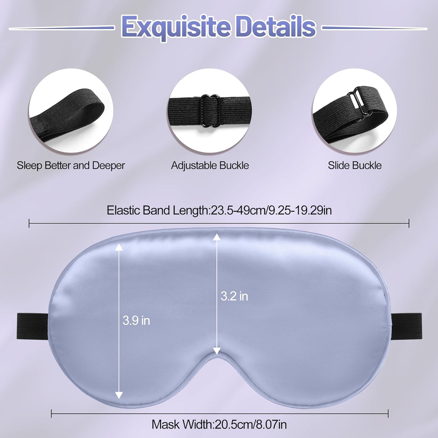 Silk Eye Mask with Adjustable Strap, Satin Blackout Sleeping Mask for Men&Women, Comfortable Blindfold Eyeshade for Night Sleep(Blue)