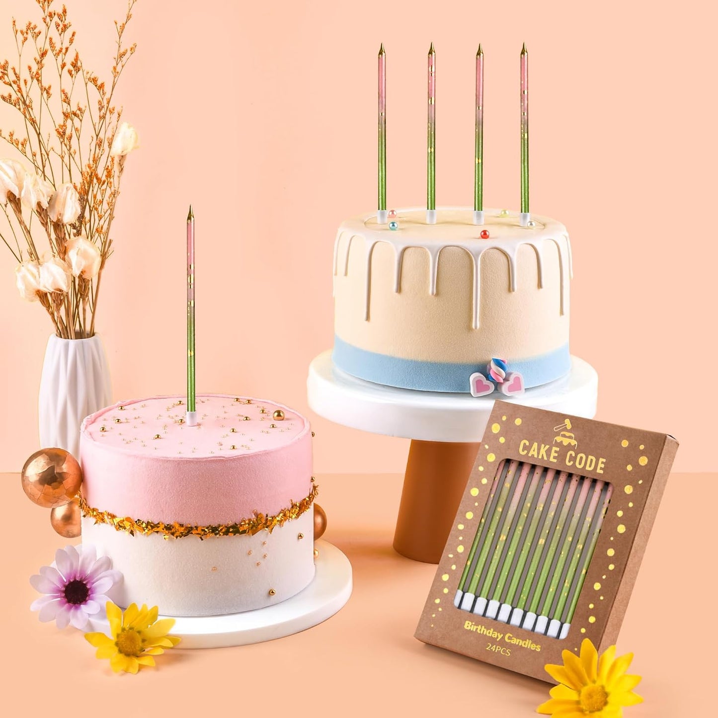 Pink Gold Long Thin Birthday Candles, Cake Candles, Birthday Parties, Wedding Decorations, Party Candles