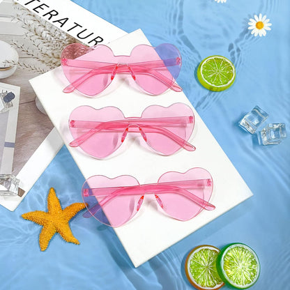Pibupibu 12 Pack Heart Shaped Sunglasses for Women Colorful Rimless Sunglasses Transparent Bachelorette Party Favors