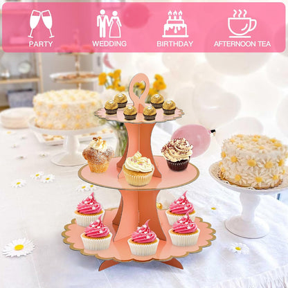 Soleebee 3-Tier Cupcake Stand, Cardboard Cupcake Tower, Cup Cake Stand Tower for Birthday Wedding Party Decoration, Cupcake Tier Stand Desserts Display 1 Set (Purple Gold)