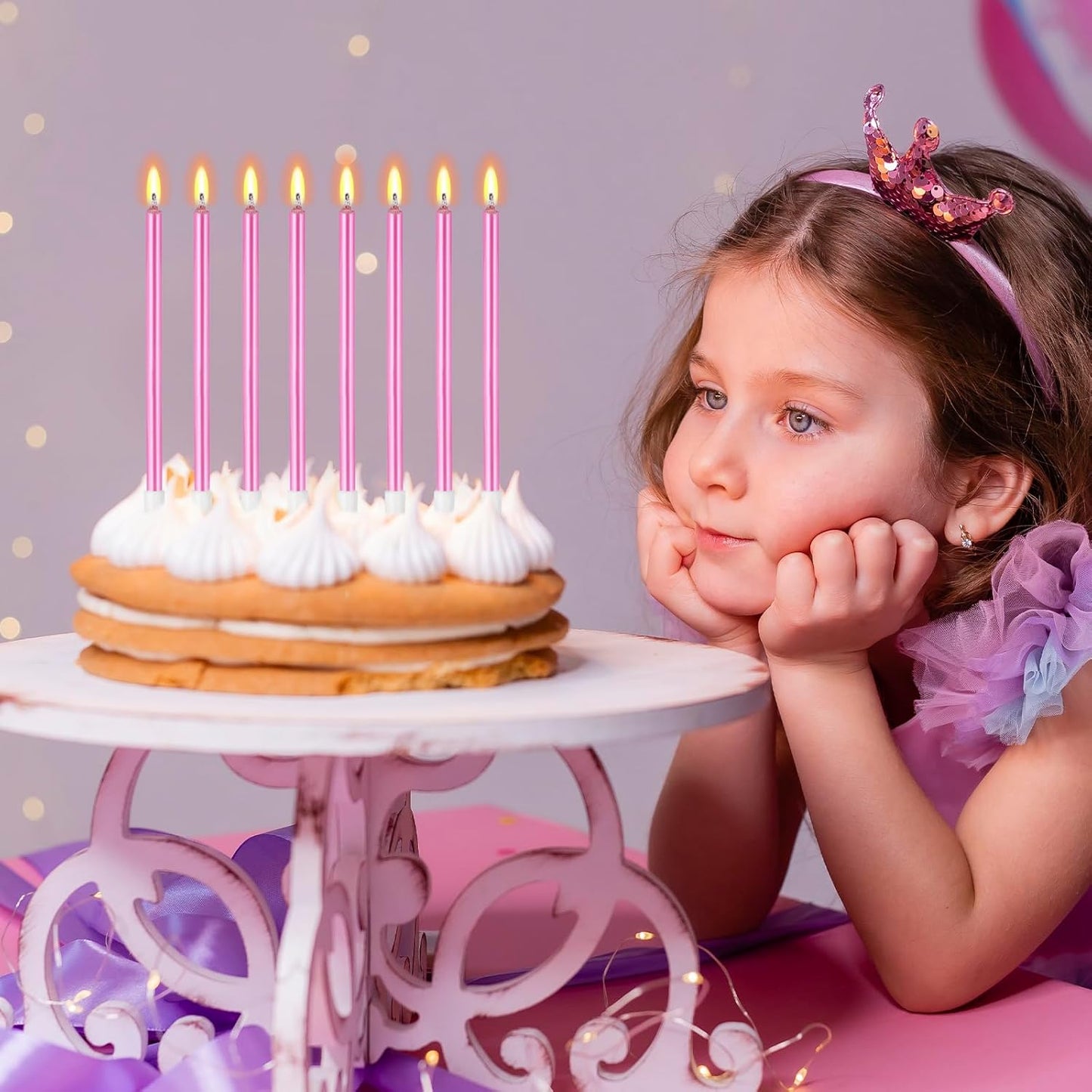 BEAN LIEVE 30-Count Champagne Gold Long Thin Metallic Birthday Candles, Cake Candles, Birthday Parties, Wedding Decorations, Party Candles, Cake Decorations