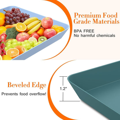 WOWBOX 4 pcs Serving Tray for Party, Grilling Accessories, Serving Platters for Snacks, Fruit, Reusable Plastic Trays for Serving Food and Pantry Organization in Kitchen & for Mothers Day Parties