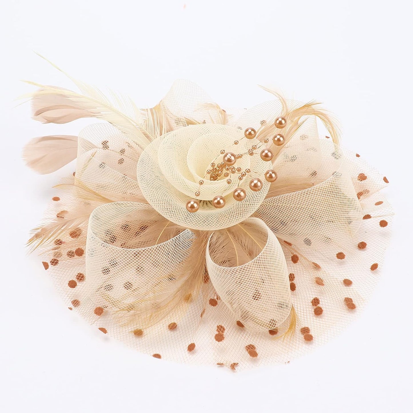 DRESHOW Fascinators Hat Flower Mesh Ribbons Feathers on a Headband and a Clip Tea Party Headwear for Girls and Women - Colors A