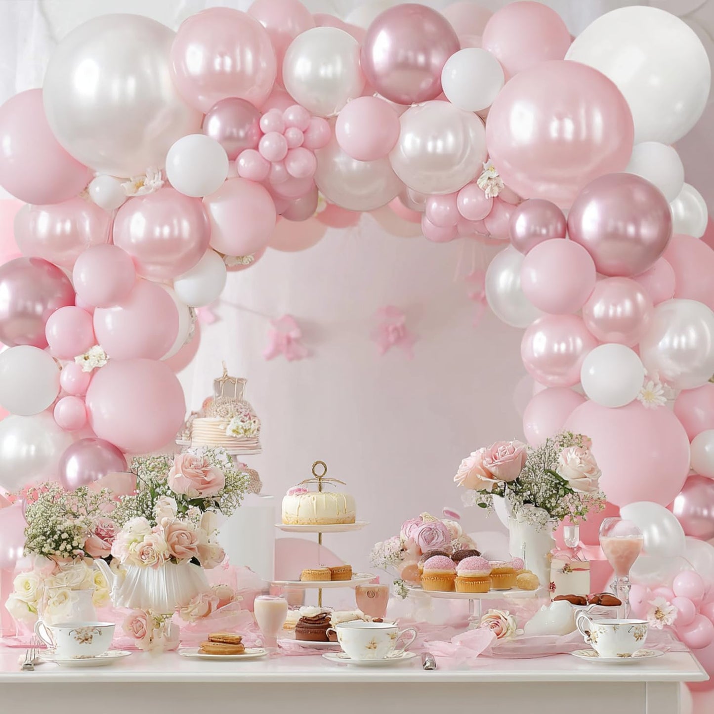 Rose Gold Balloon Garland Kit, Nude Pastel Pink Metallic Gold Matte White Balloons Gold and Rose Gold Confetti Balloons for Valentines Day Wedding Bridal Shower Party Girl Birthday Decorations