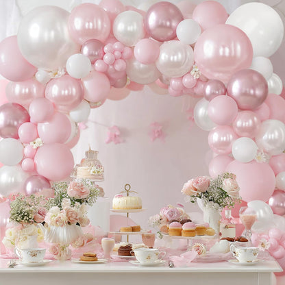 Rose Gold Balloon Garland Kit, Nude Pastel Pink Metallic Gold Matte White Balloons Gold and Rose Gold Confetti Balloons for Valentines Day Wedding Bridal Shower Party Girl Birthday Decorations