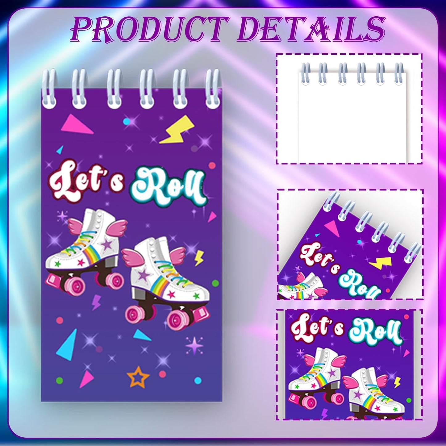 24 PCS Roller Skate Party Favors Roller Skating Notebook Roller Small Notepads Retro 60s & 80s Party Favors Supplies Roller Skating Party Decorations Retro Hip Hop Birthday Supplies