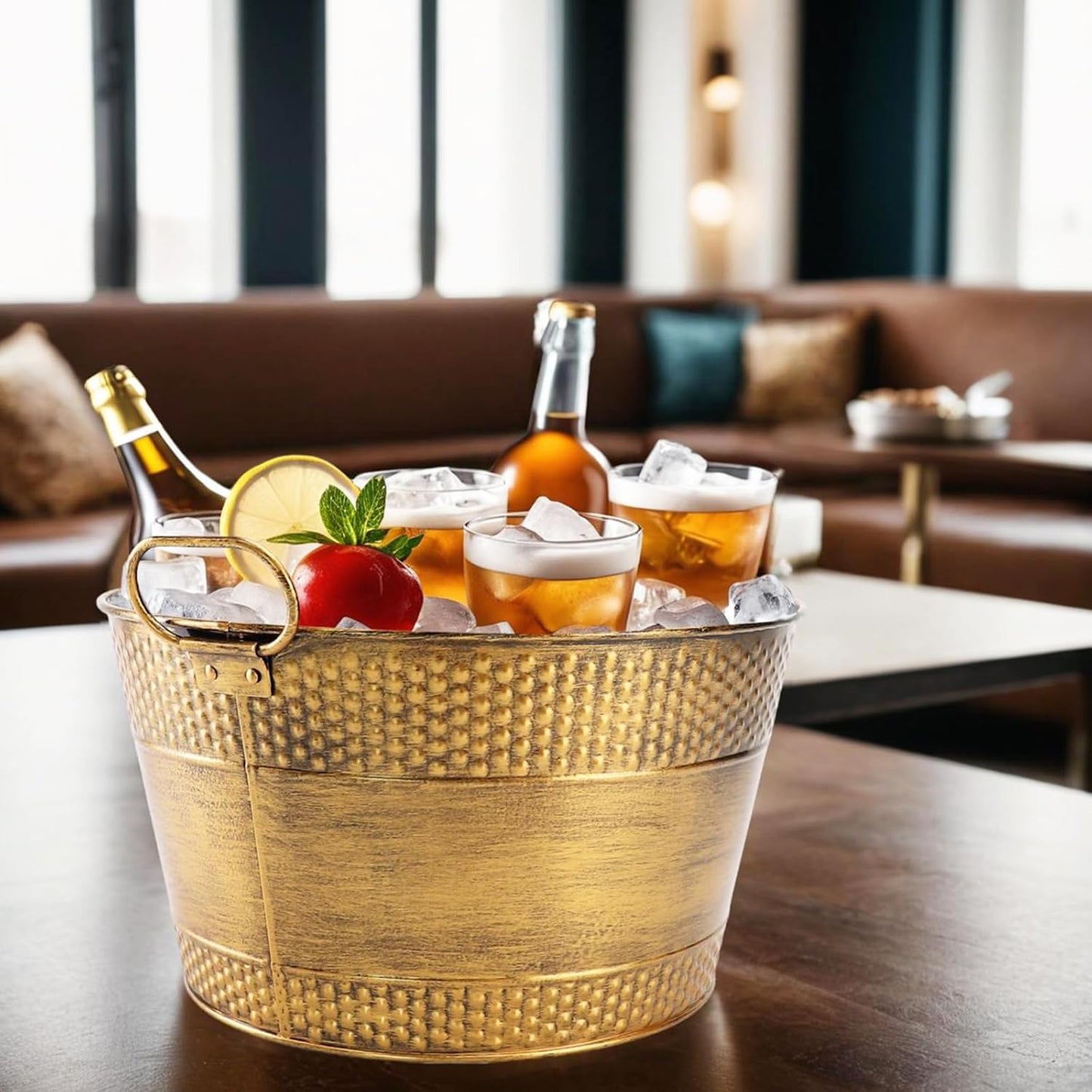 Metal Ice Bucket Galvanized Beverage Tub, Drink Buckets Large Cooler for Wine Beer Champagne Cocktails for Catering, Bars, Parties, Outdoor Events (Black-1PC)