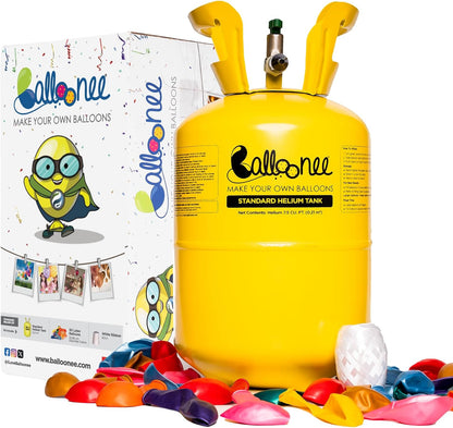 Balloonee Standard Disposable Helium Party Kit, Helium Tank for Balloons At Home, 7.5 Cu Ft Helium Balloon Pump Kit with 30 Assorted Latex Balloons, Helium Tank