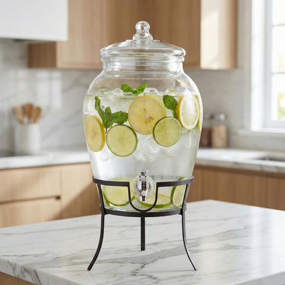 Style Setter Beverage Dispenser Cold Drink Dispenser w/ 3-Gallon Capacity Glass Jug, Metal Stand & Leak-Proof Acrylic Spigot Great for Parties, Weddings & More
