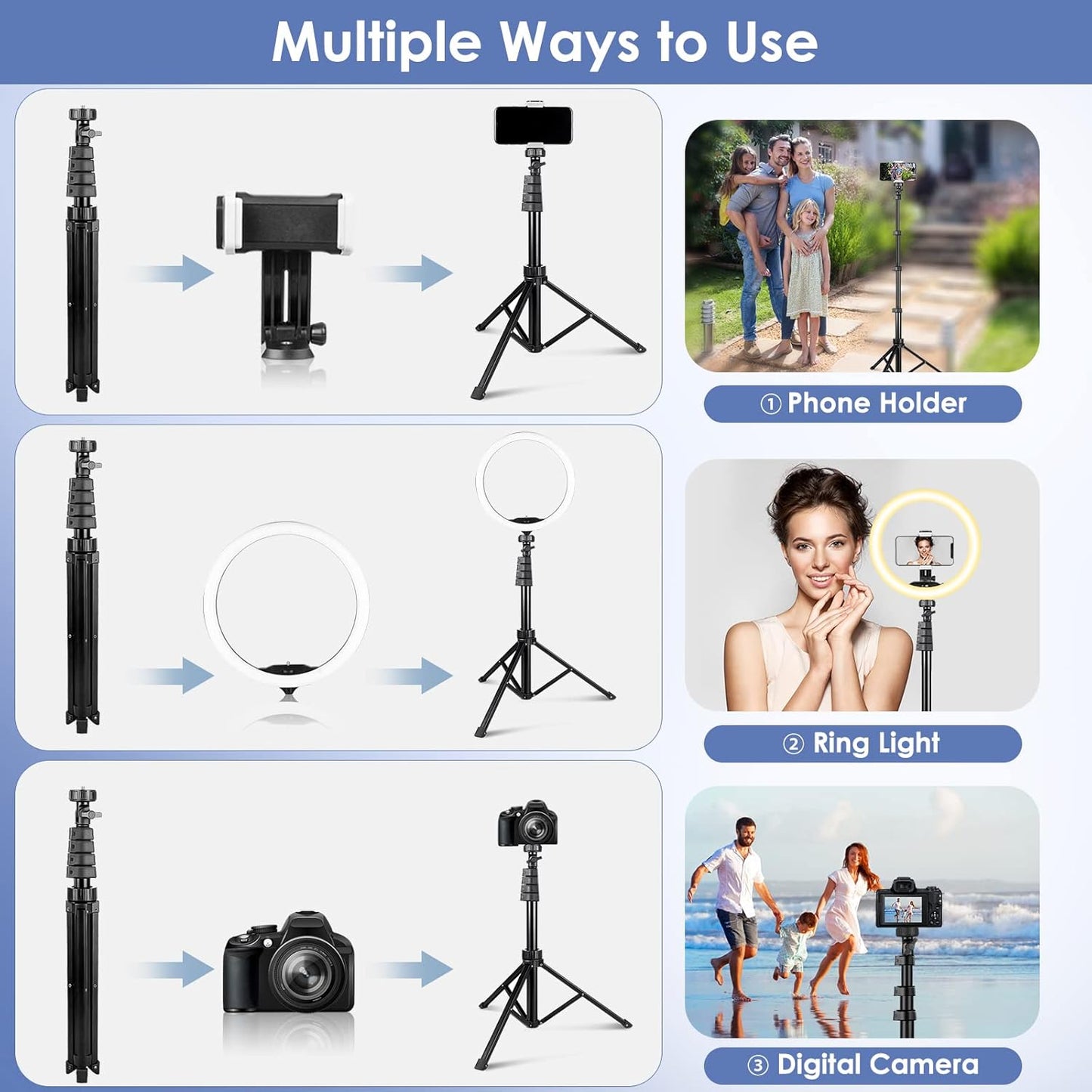 UBeesize 12'' LED Ring Light with 62'' Tripod Stand, Selfie Ring Light for Video Recording, Live Streaming, TikTok & YouTube, Compatible with iPhone & Android (Black)