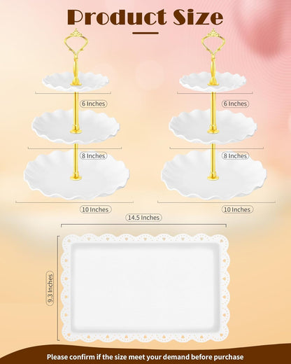 Hoedia 10 Pcs Cake Stand, Plastic Dessert Table Display Set, 4 Pcs 3 Tier Cupcake Stand Tower Holder and 6 Pcs Serving Tray for Tea Party Baby Shower Decorations