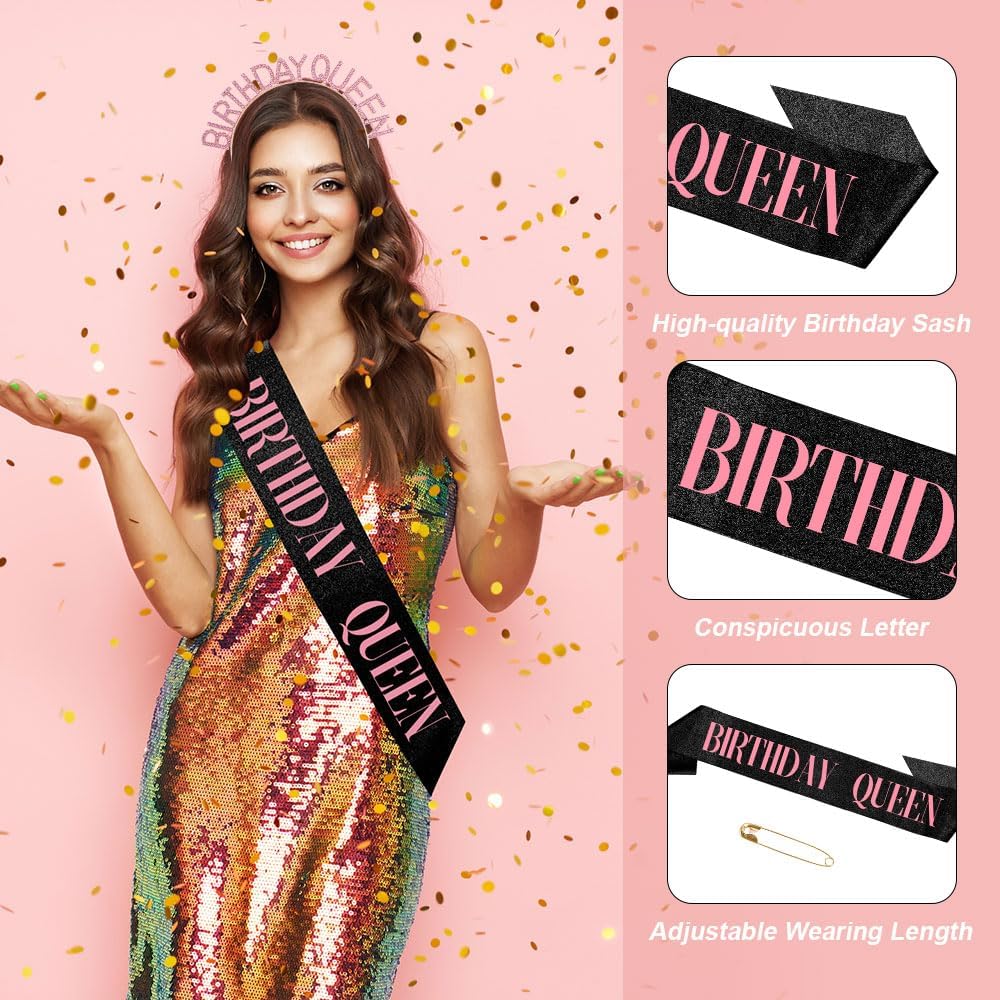 Birthday Sash & Crown for Women - Tiara Headband, Girls' Decorations Accessories