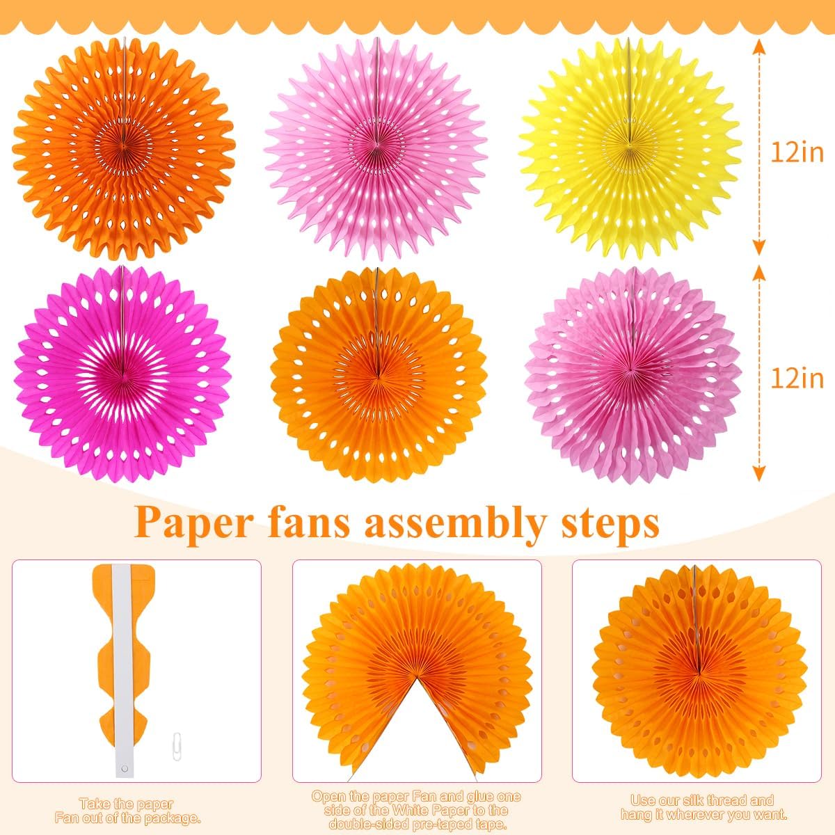 Party Hanging Paper Fans Decoration Set for Wedding Birthday Party Mother's Day Round Events Accessories Set of 8