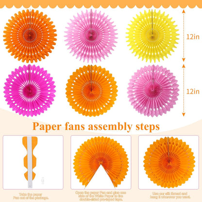 Party Hanging Paper Fans Decoration Set for Wedding Birthday Party Mother's Day Round Events Accessories Set of 8