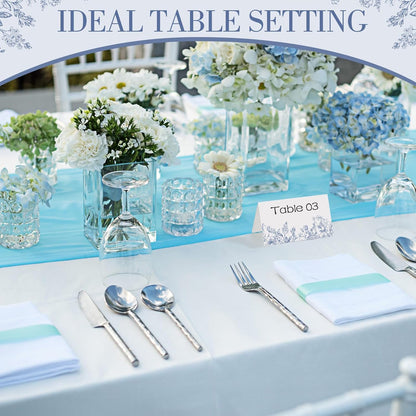 Dunzoom 100 Pcs Blue Floral Place Cards 3.5" x 2" Chinoiserie Blue White Flower Tented Name Card Blank Table Name Sign for Wedding Baby Shower Birthday Party Banquet Table Setting Supplies