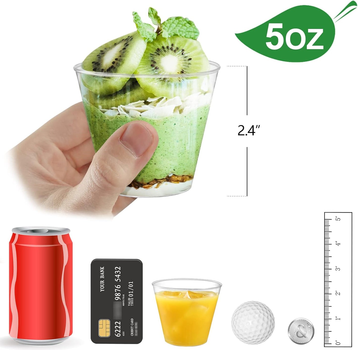 Eupako 200 Pack 5 OZ Plastic Mini Dessert Cups - Clear Small Parfait Cups, Square Appetizer Cups for Fruit, Pudding, Mousse, Ice Cream, Party, Wedding, Valentine's Day
