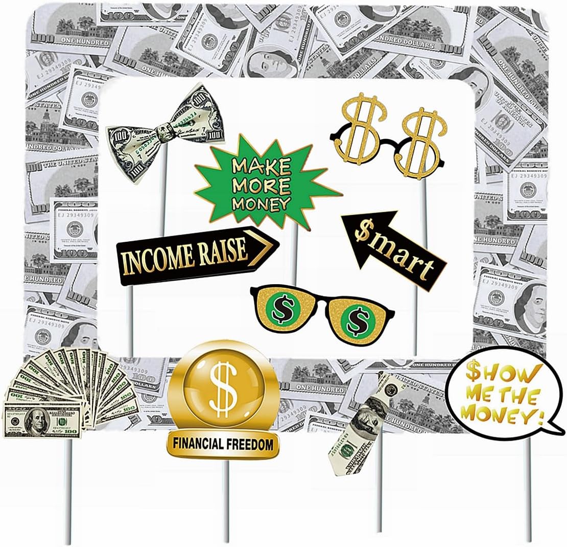 Money Party Inflatable Photo Booth Selfie Frame & Photo Props Set Giant Bill Dollar Party Blow Up Picture Frame for Birthdays Casino Weddings Bachelorette Retirement Graduations Party Decor
