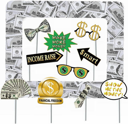 Money Party Inflatable Photo Booth Selfie Frame & Photo Props Set Giant Bill Dollar Party Blow Up Picture Frame for Birthdays Casino Weddings Bachelorette Retirement Graduations Party Decor