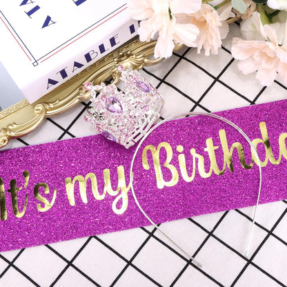 AOPRIE Birthday Crown for Women with Sash Gold White Happy Birthday Tiara for Women Girl Headband Princess Crown Rhinestone Accessories