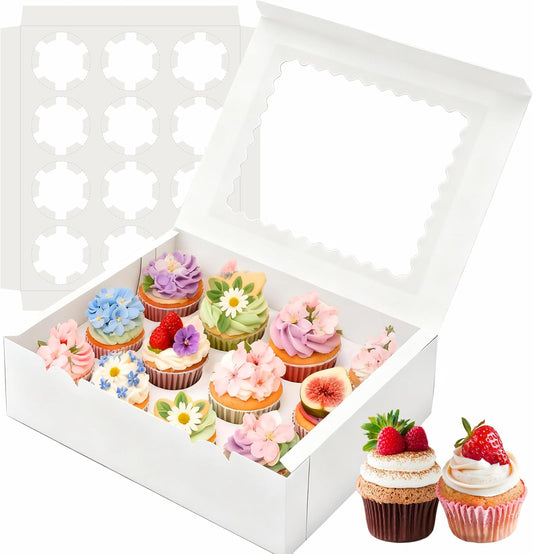 4Pcs Cupcake Boxes, 12 Count Cupcake box, Viewing Window Cupcake Containers, Suitable for Parties, Banquets, Bakeries and Similar Settings