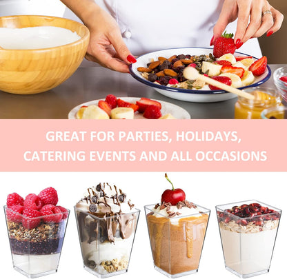 Eupako 200 Pack 5 OZ Plastic Mini Dessert Cups - Clear Small Parfait Cups, Square Appetizer Cups for Fruit, Pudding, Mousse, Ice Cream, Party, Wedding, Valentine's Day
