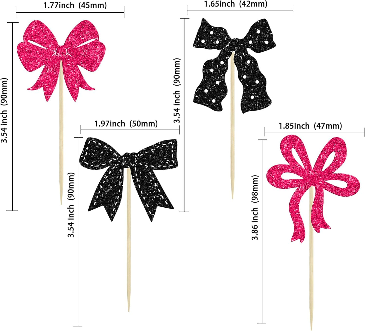 Ephlyn 24Pcs Pink Bow Cupcake Toppers Bow Birthday Cake Topper Girls Birthday Party Decorations Bowknot Cupcake Decorations for Bridal Wedding Themed Party Multi