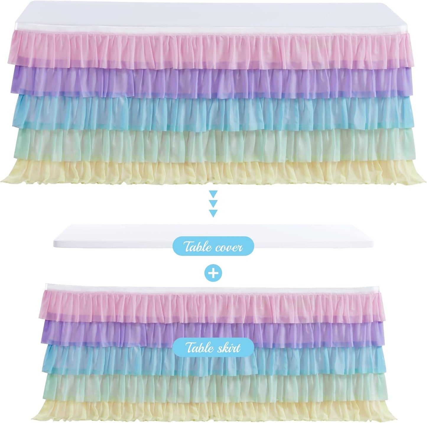 Pastel Rainbow Table Skirt Ruffle Party Tablecloth for Rectangle Table 6ft Birthday Party Baby Shower