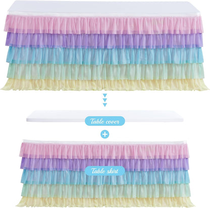 Pastel Rainbow Table Skirt Ruffle Party Tablecloth for Rectangle Table 6ft Birthday Party Baby Shower