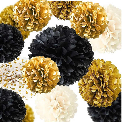 XIKSXITN 12 pc Rose Gold Gradient Tissue Paper Pom poms-Hanging Gold Dot White Paper Pom Poms Paper Flowers Ball for Party Decorative(8&10&12 inch)
