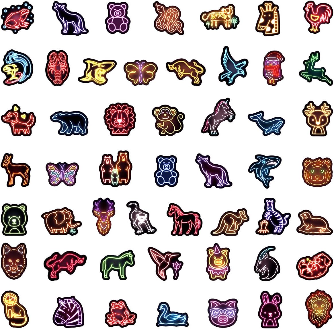 100pcs Neon Animal Waterproof Vinyl Stickers - Cute Animal Decor & Party Favors for Goodie Bag, Water Bottle, Classroom Prizes