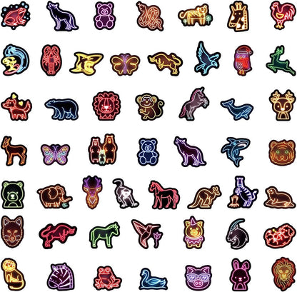 100pcs Neon Animal Waterproof Vinyl Stickers - Cute Animal Decor & Party Favors for Goodie Bag, Water Bottle, Classroom Prizes