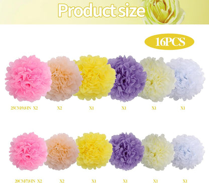 BestoFun 16 PCS Sage Green Party Decorations Tissue Paper Flowers Christmas Party Decors Hanging Pom Poms Decorations for Xmas New Year Winter Holiday Decorations