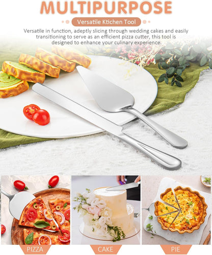 13-Inch Premium Cake Cutting Set for wedding，Exquisite Cake Knife and Server Set with Serrated Design, Ideal for Pastries, Pies, and Desserts (Silver)