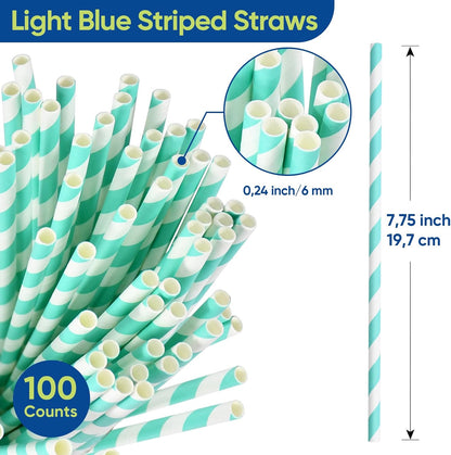 Disposable Paper Straws Solid Green - 7.75'' x 0.24'', 100 Counts - for Drinking, Beverage, Juice, Soda, Bar Supplies