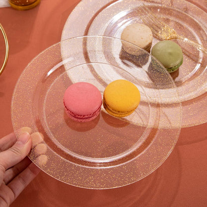 I00000 102 Pieces Gold Plastic Plates, Disposable Party Plates White Gold Rim, 51 Disposable Gold Dinner Plates 10.25 Inch and 51 Disposable Dessert Appetizer Elegant Fancy Wedding Plates 7.5 Inch