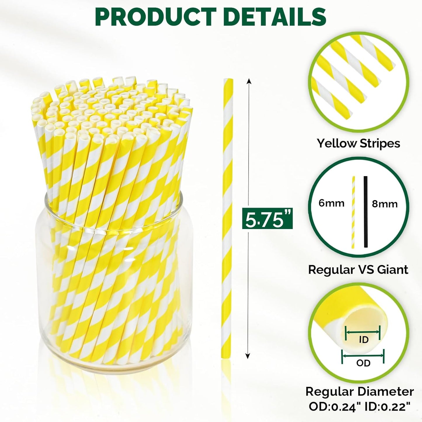 5.75 inch Orange Paper Cocktail Straws, Short Disposable Drinking Straws 500 Counts, Unwrapped - Compostable