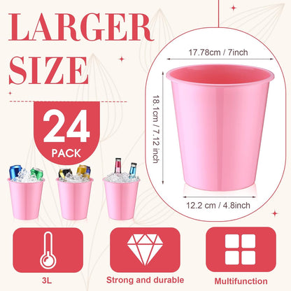 Layhit 24 Pcs Plastic Ice Buckets for Parties 3 Liters Wine Bucket Portable Ice Holder Disposable Wine Cooler for Party Wedding Party Beverages Champagne Soda and Beer (Gold)