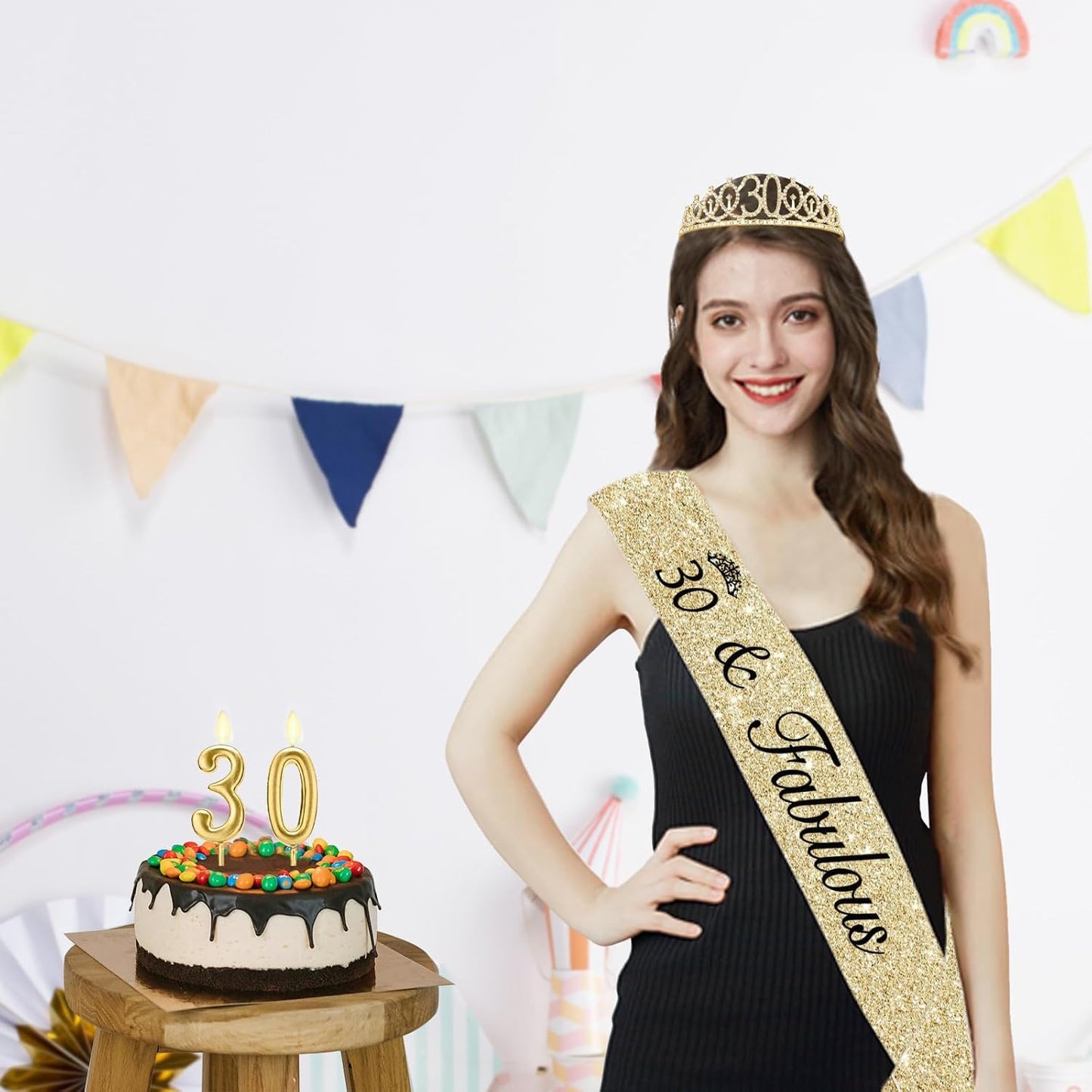 21st Birthday Decorations for Her with 21st Birthday Sash and Crown, Candles Gold, Gifts for 21 Year Old Girls
