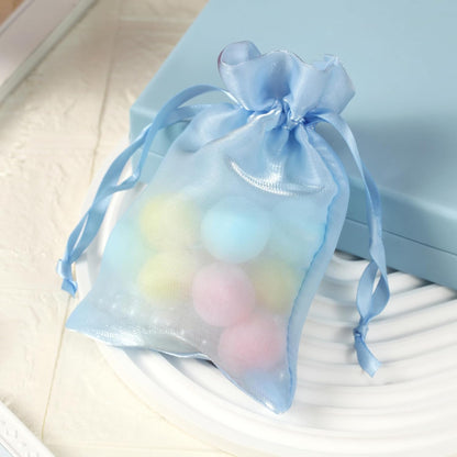 QIANF 20 Pcs Peacock Blue Small Organza Bags 3X4 inch for Wedding Favors with Drawstring, Mini Mesh Gift Bags Jewelry Pouch for Candy Bridal Shower Party Favor Baby Shower Christmas