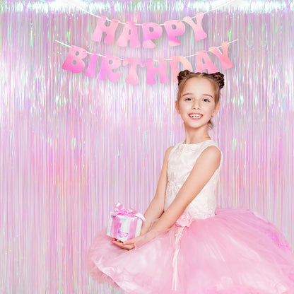 Melsan 2 Pack 3.2 ft x 8.2 ft Tinsel Foil Fringe Curtains Backdrop, Sparkle Metallic Foil Curtains for Party Photo Booth Props Decoration, Pinkish Purple