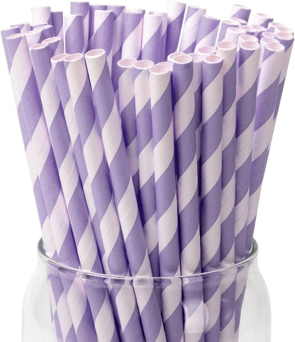 PakTalk 100 Pack Red Straws, Disposable Red and White Biodegradable Paper Striped Straws for Cocktail, Milkshake, Coffee, Lemonade (0.24" x 7.75")