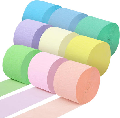 Pastel Crepe Paper Streamers 9 Rolls 738ft,Fancy Streamers Party Decorations for Birthday Mother's Day Wedding Holiday Decorations DIY Gift Wrapping, 1.77 Inch x 82 Ft/Roll