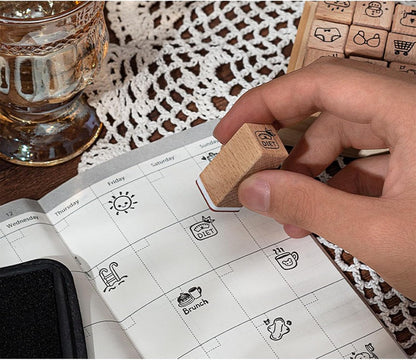25pcs Mood Expression Wooden Rubber Stamps Kit, Cute Small Emoticon Theme Stamps for Decorative Diary Planner DIY Craft Scrapbook Card Making Letters Journal