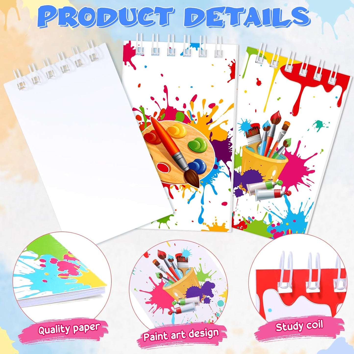 Faccito 24 Pieces Art Painting Party Mini Notebooks Art Party Favors Paint Splatter Spiral Notepads Paintbrush Splatter Small Pocket Notepads for Birthday Classroom Rewards Supplies