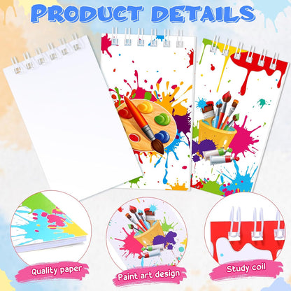 Faccito 24 Pieces Art Painting Party Mini Notebooks Art Party Favors Paint Splatter Spiral Notepads Paintbrush Splatter Small Pocket Notepads for Birthday Classroom Rewards Supplies
